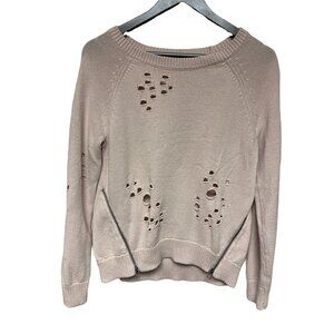 Express Pink Crewneck Shark Bite Side Zipper Long Sleeve Sweater Size Small